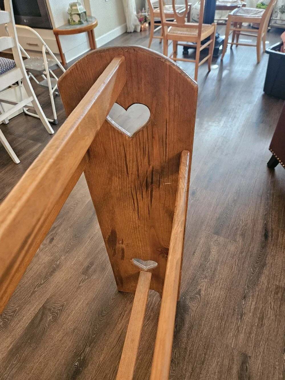 Large Vintage Wooden Quilt Rack Stand w/ Heart Cutouts Solid Pine Amish Made EUC